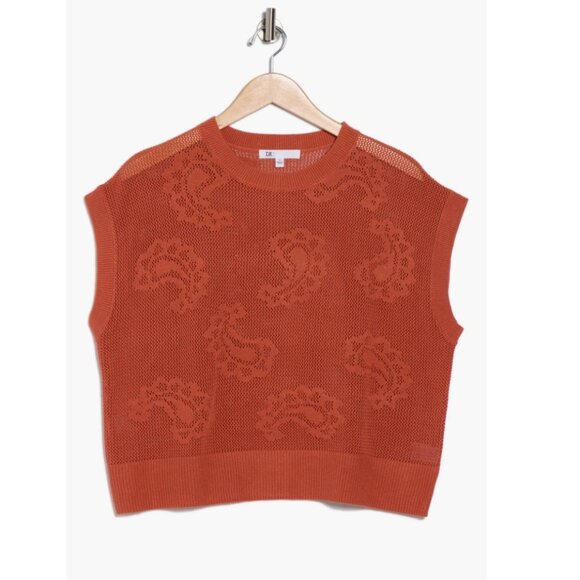 DR2 100% Cotton Paisley Open-Stitch Sweater Tank Size Medium Brick Orange EUC - Picture 3 of 13